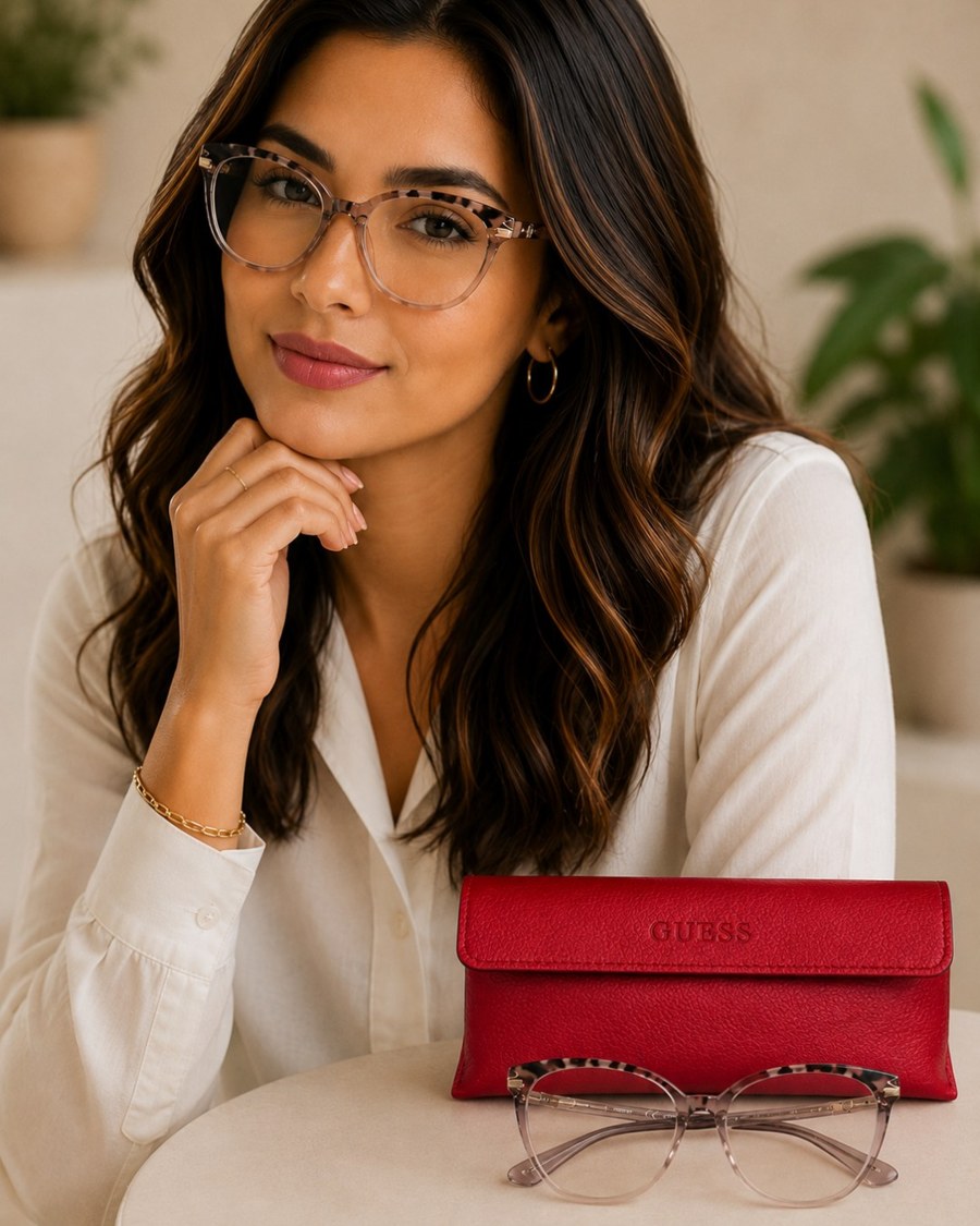 Armação de grau Guess feminina tartaruga, estilo clássico e delicado