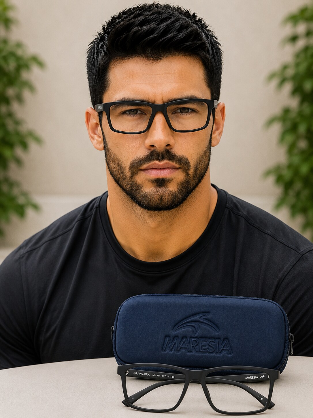 Armação de grau Maresia masculina preta, estilo despojado