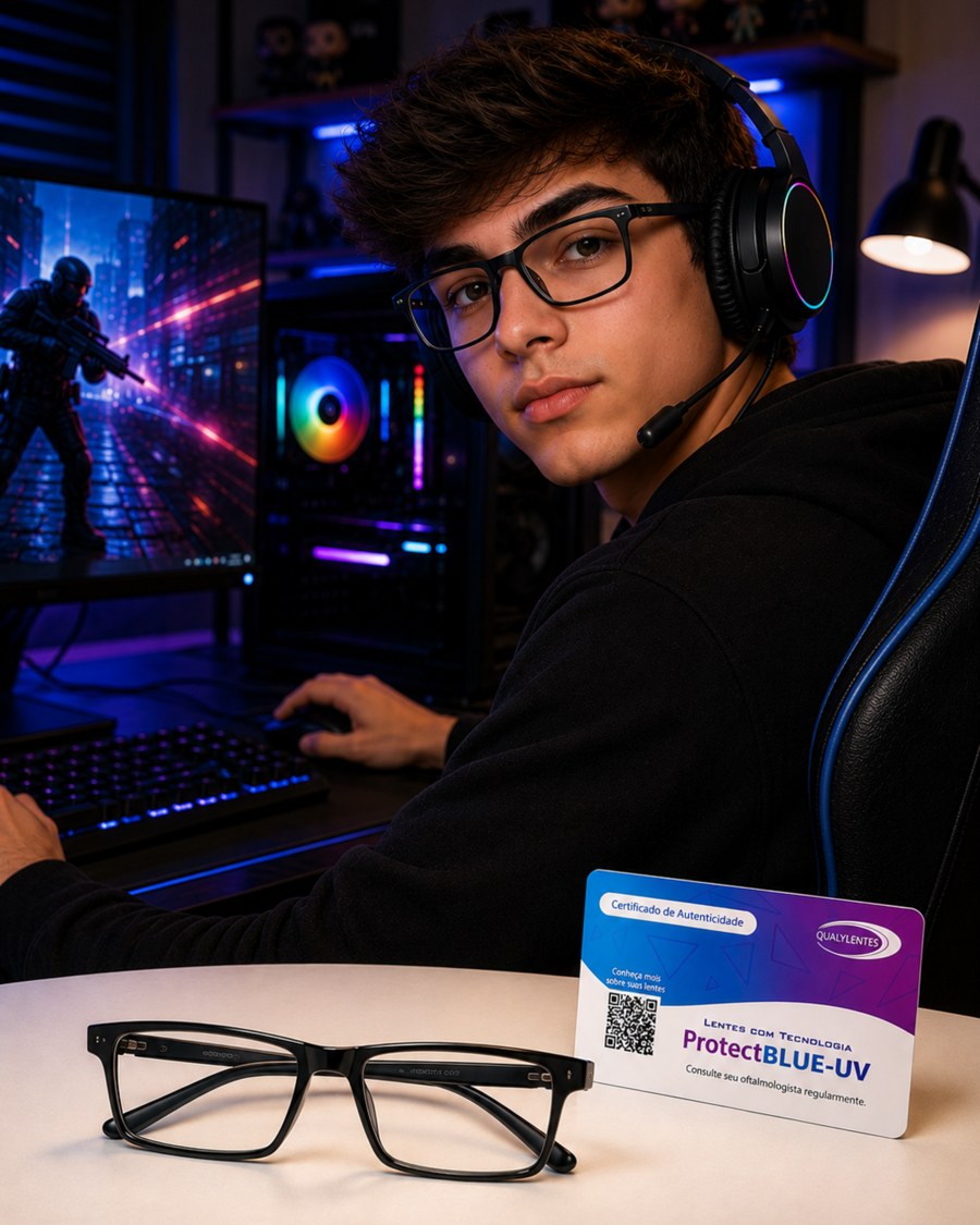 Armação Mix masculina preta retangular com filtro de luz azul
