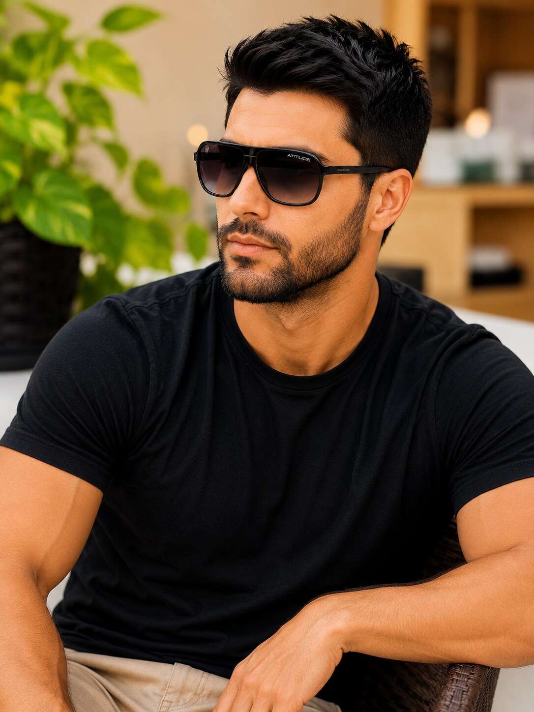 Óculos solar Atitude masculino preto estilo aviador